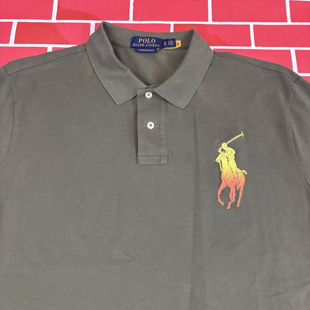 Polo Ralph Lauren Custom Slim Fit Polo Shirt Big Pony XL Olive Green Cotton